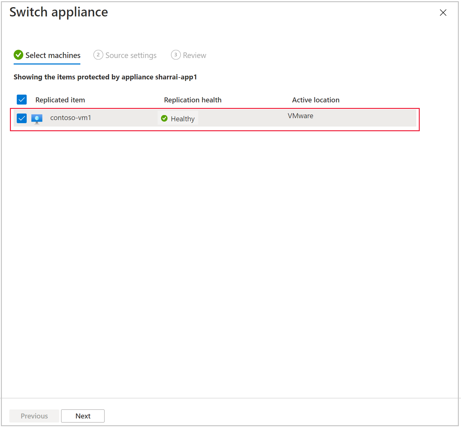 Screenshot of select machines for switching.