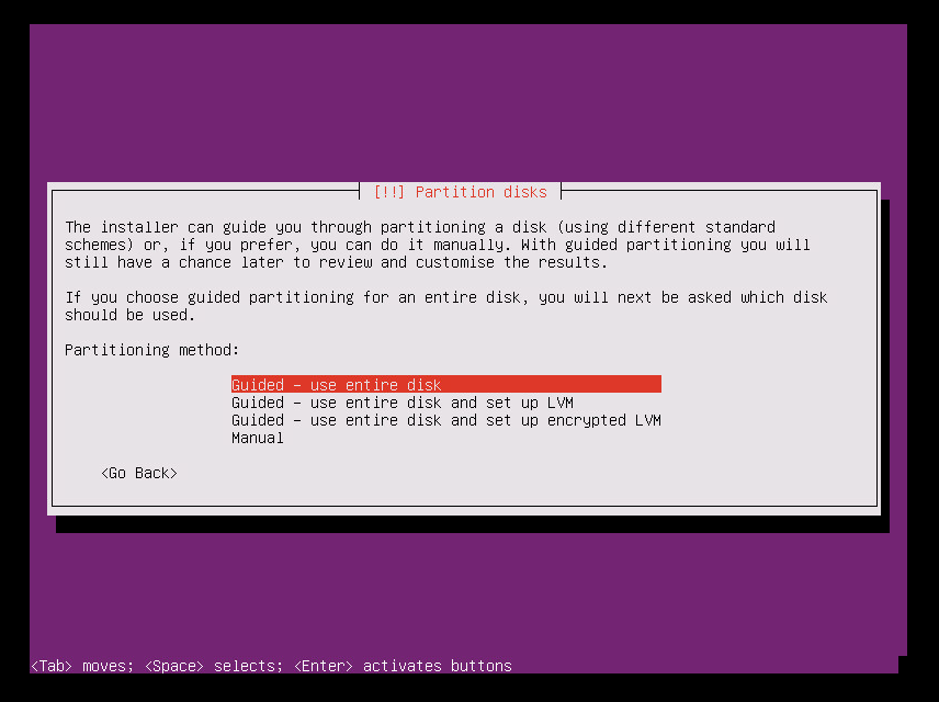 Select the partitioning method option.
