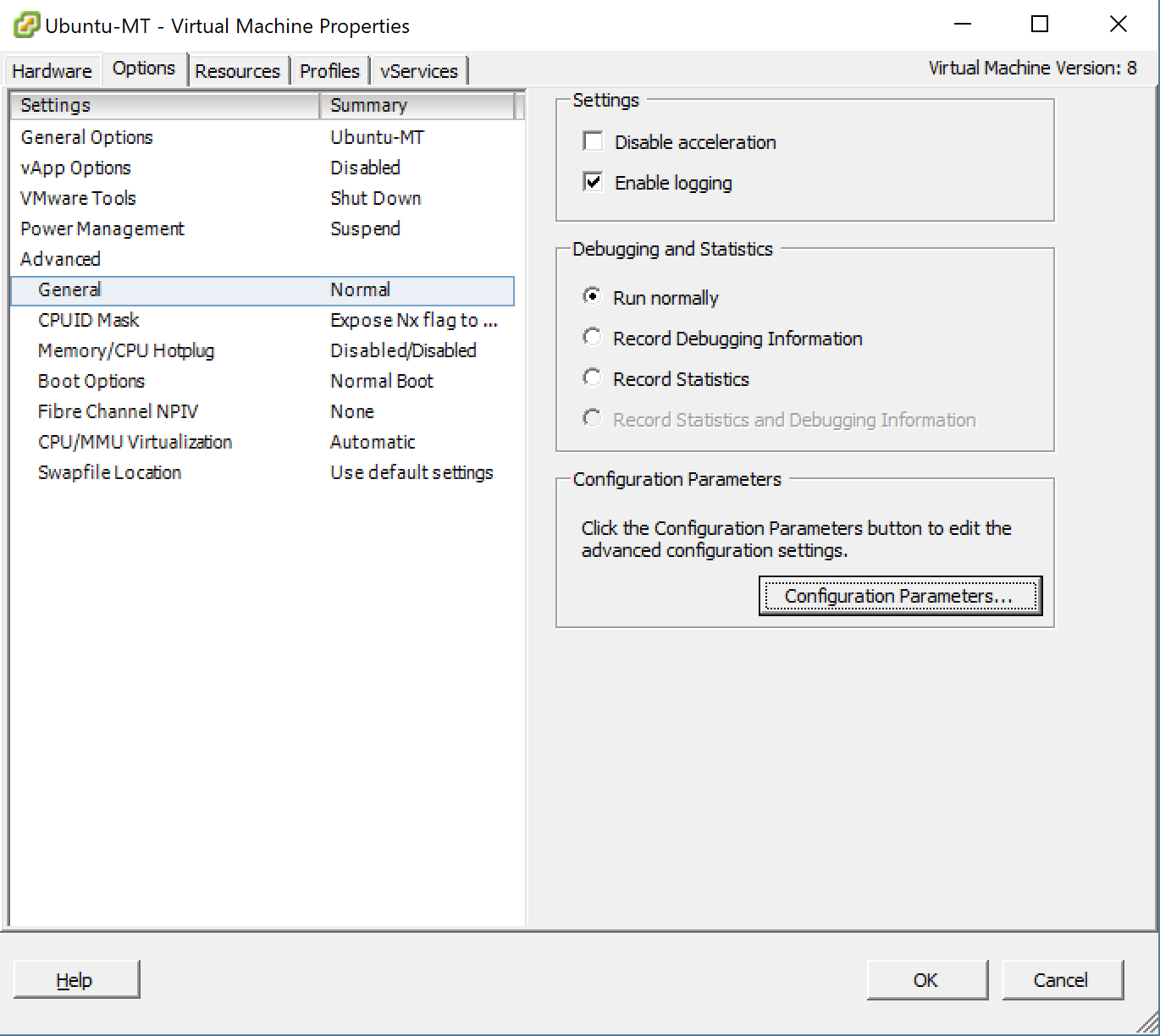 Open configuration parameter.