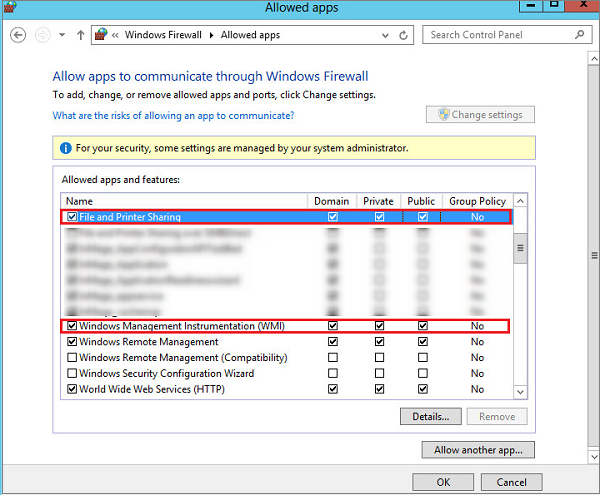 Firewall settings.
