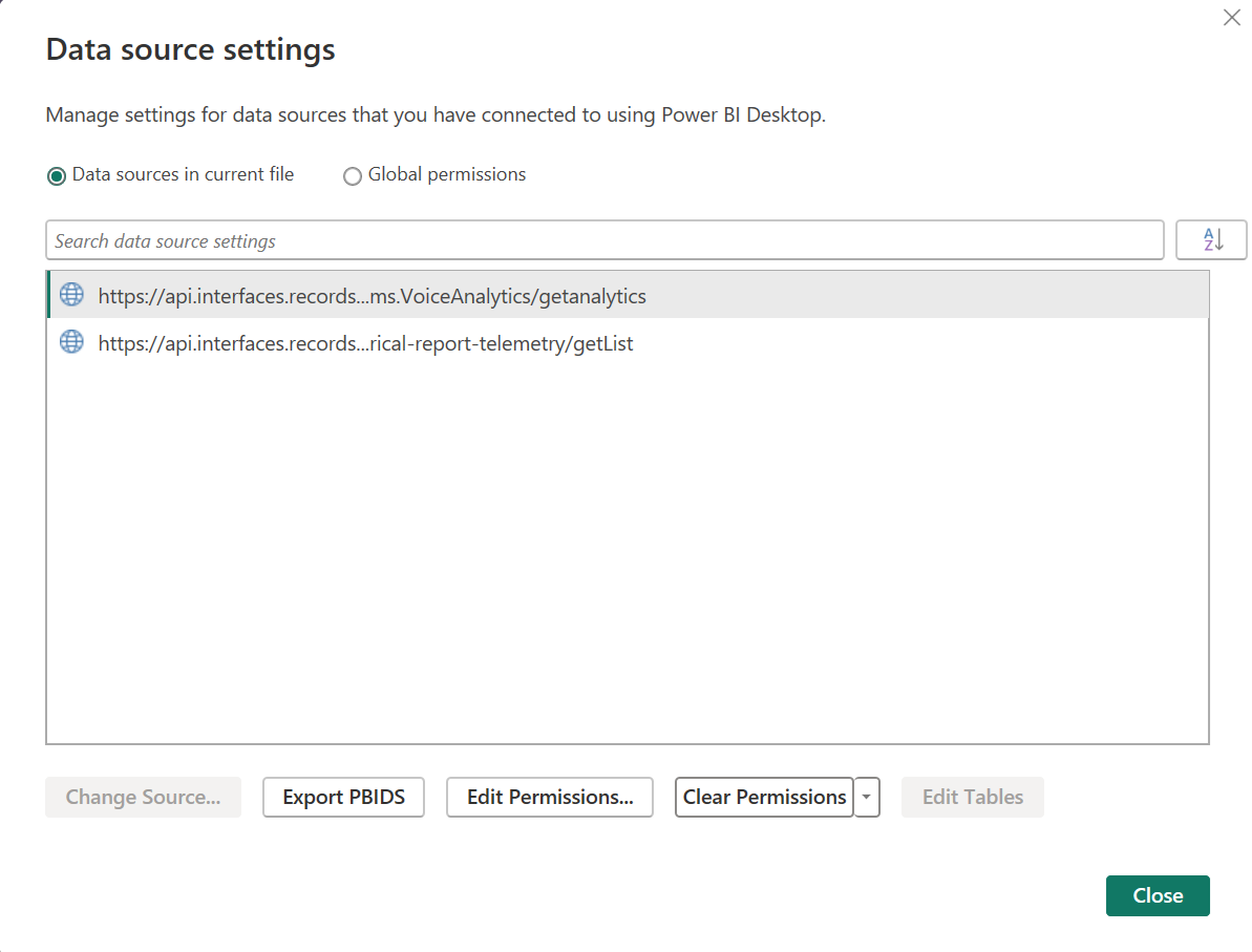 Screenshot showing data sources for v3.2.x