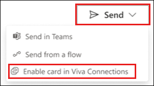 Screenshot highlighting the options to send and enable card in the SharePoint app in Teams from your Power Apps account.