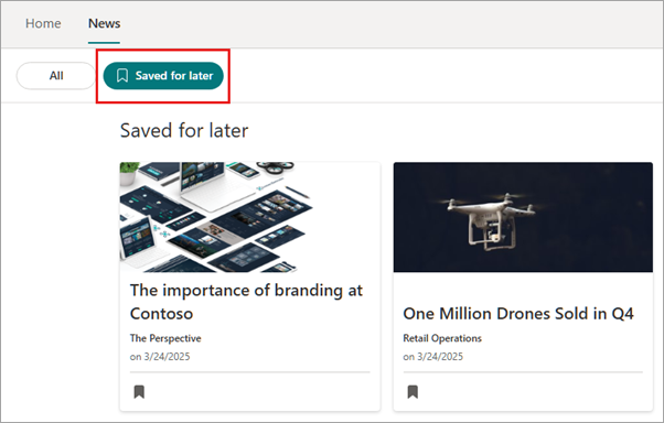 Screenshot of the news reader with the saved for later button highlighted.