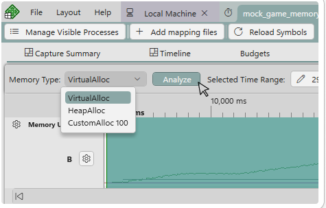 Starting analysis in the Memory layout