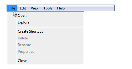 screen shot of menu bar with file command selected