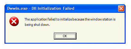 screen shot of error message: application failed