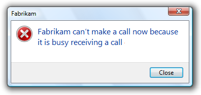 screen shot of message: busy receiving a call