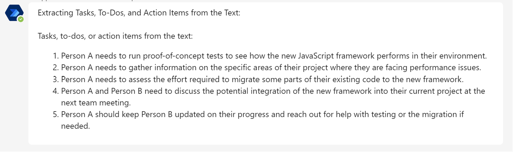 Screenshot of Teams message.