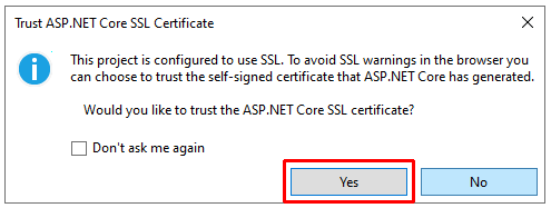 Trust self-signed certificate dialog