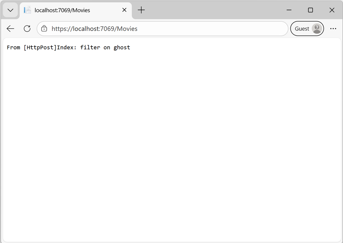 Browser window with application response of From HttpPost Index: filter on ghost.