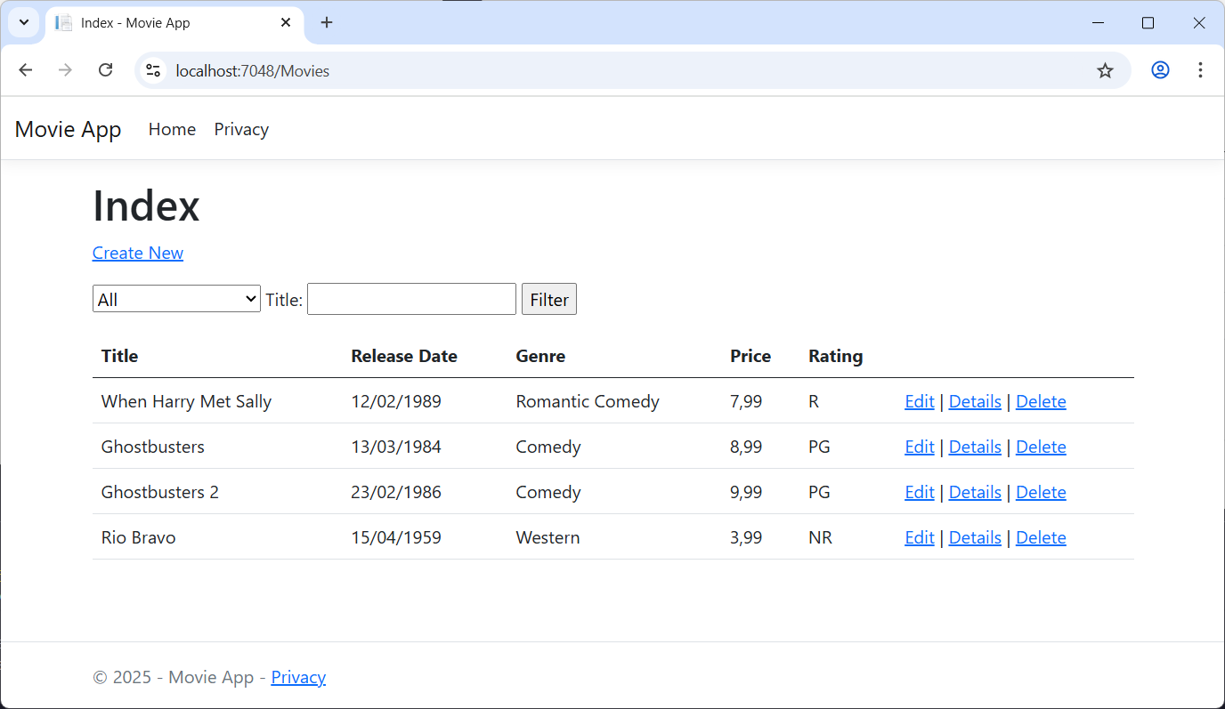 Index view: Release Date is two words and every movie release date is shown without the time