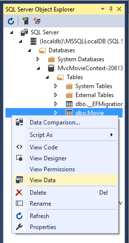 Right-click on the Movie table > View Data