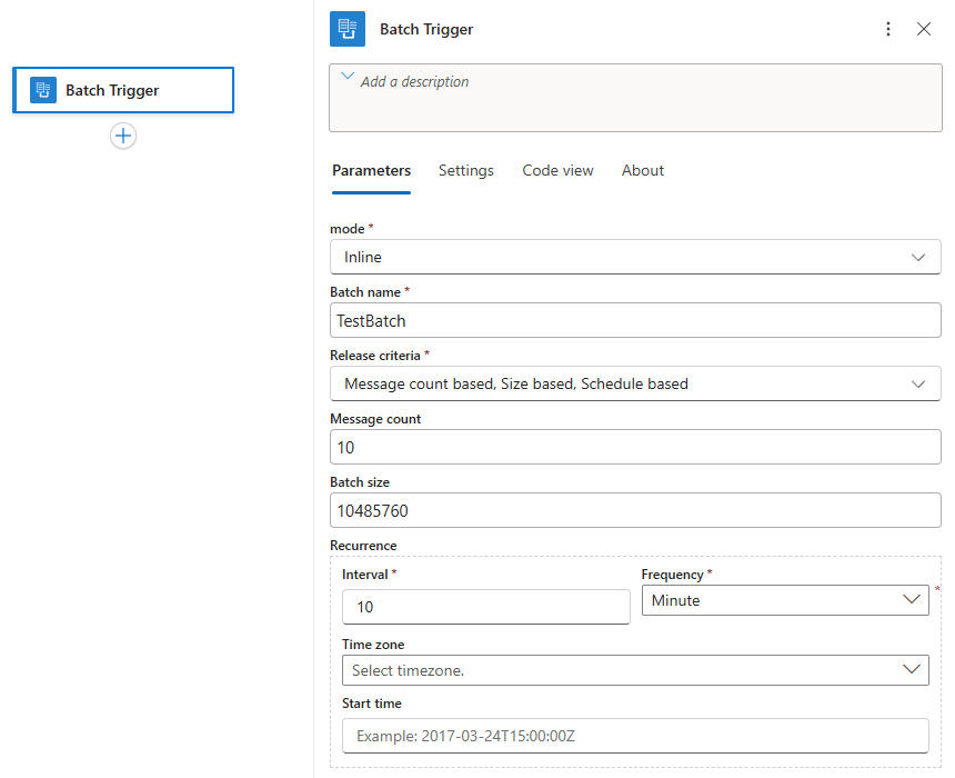 Screenshot shows all criteria for Batch Trigger.