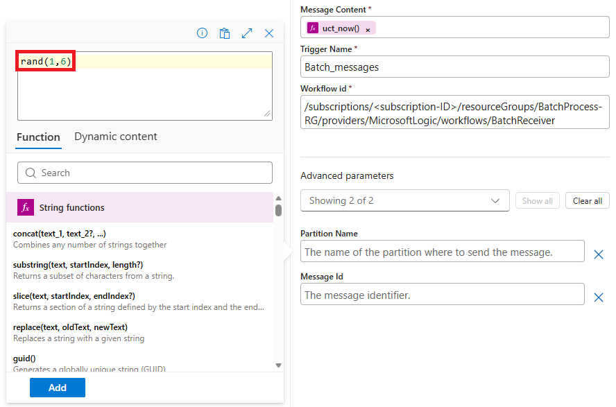 Screenshot shows function named rand for dividing batch into partitions.