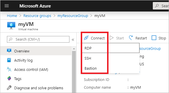 Connect to Windows virtual machine using Bastion in the Azure portal