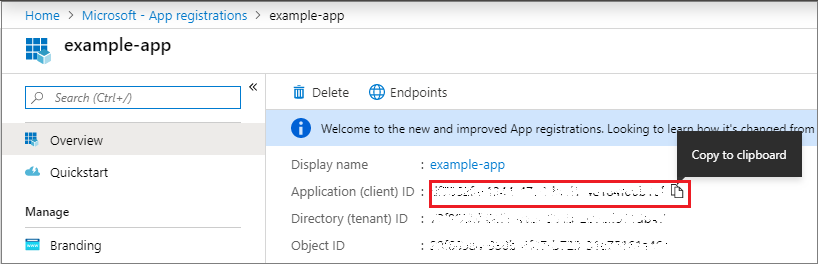 Copy the application (client) ID.