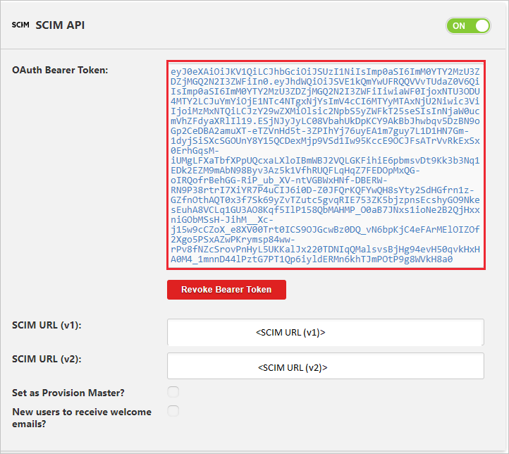 Screenshot of the My Integrations panel with the OAuth Bearer Token text box called out.
