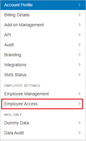 Screenshot shows Employee Access selected from Account Profile.