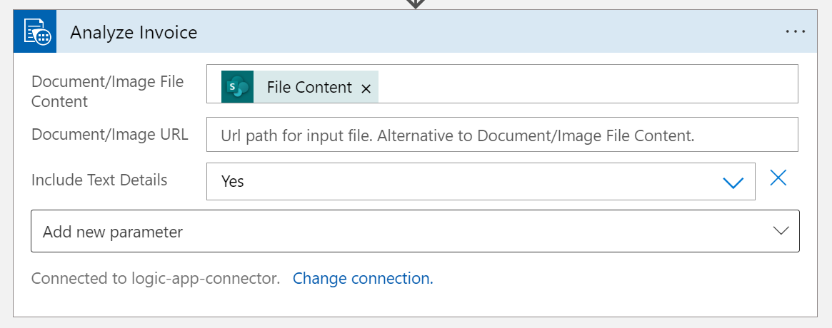 Screenshot showing the analyze invoice window fields.