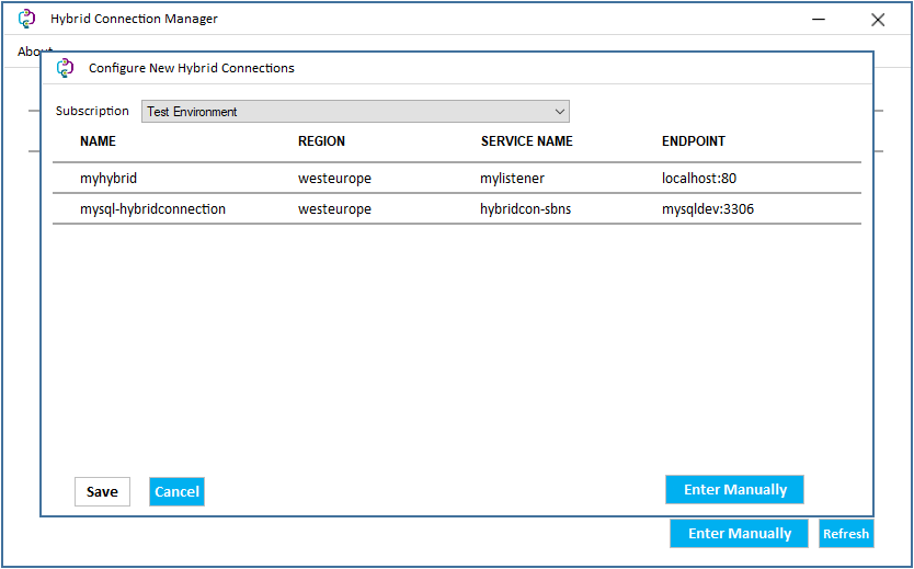 Screenshot of Configure New Hybrid Connections.