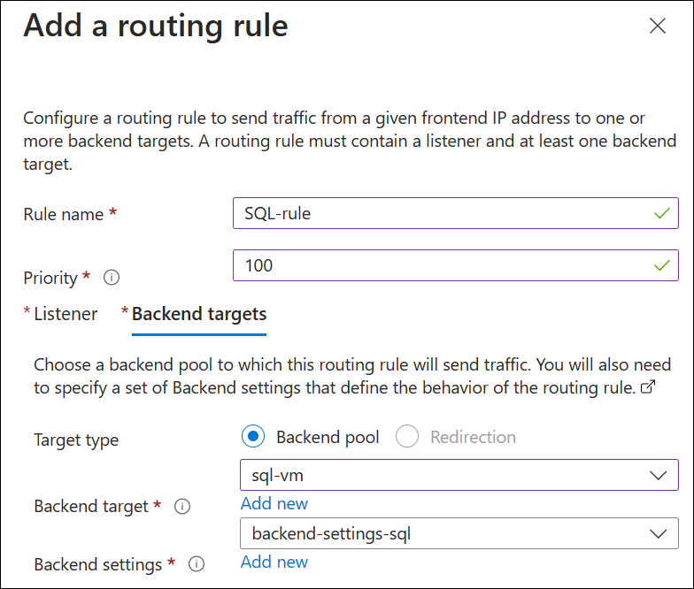 Screenshot adding a routing rule.