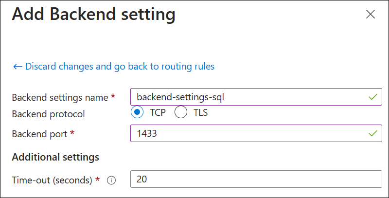 Screenshot displaying backend settings creation.