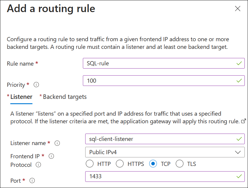Screenshot displaying routing rule creation.
