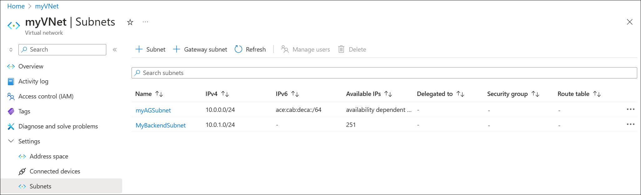 Create backend subnet