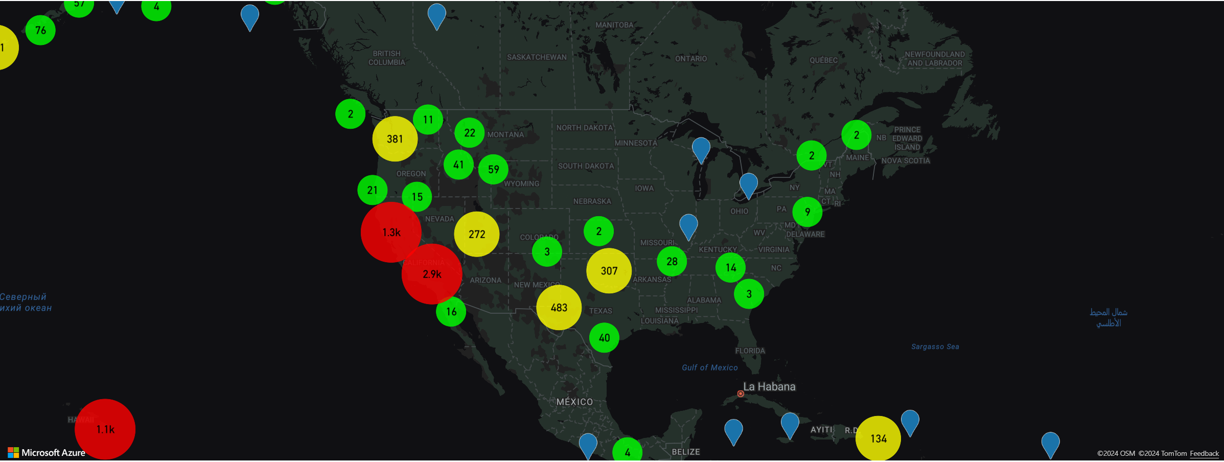 Screenshot showing a map displaying clusters using a bubble layer.