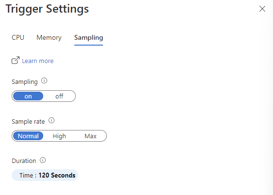 Screenshot that shows the Trigger Settings pane for Sampling trigger.