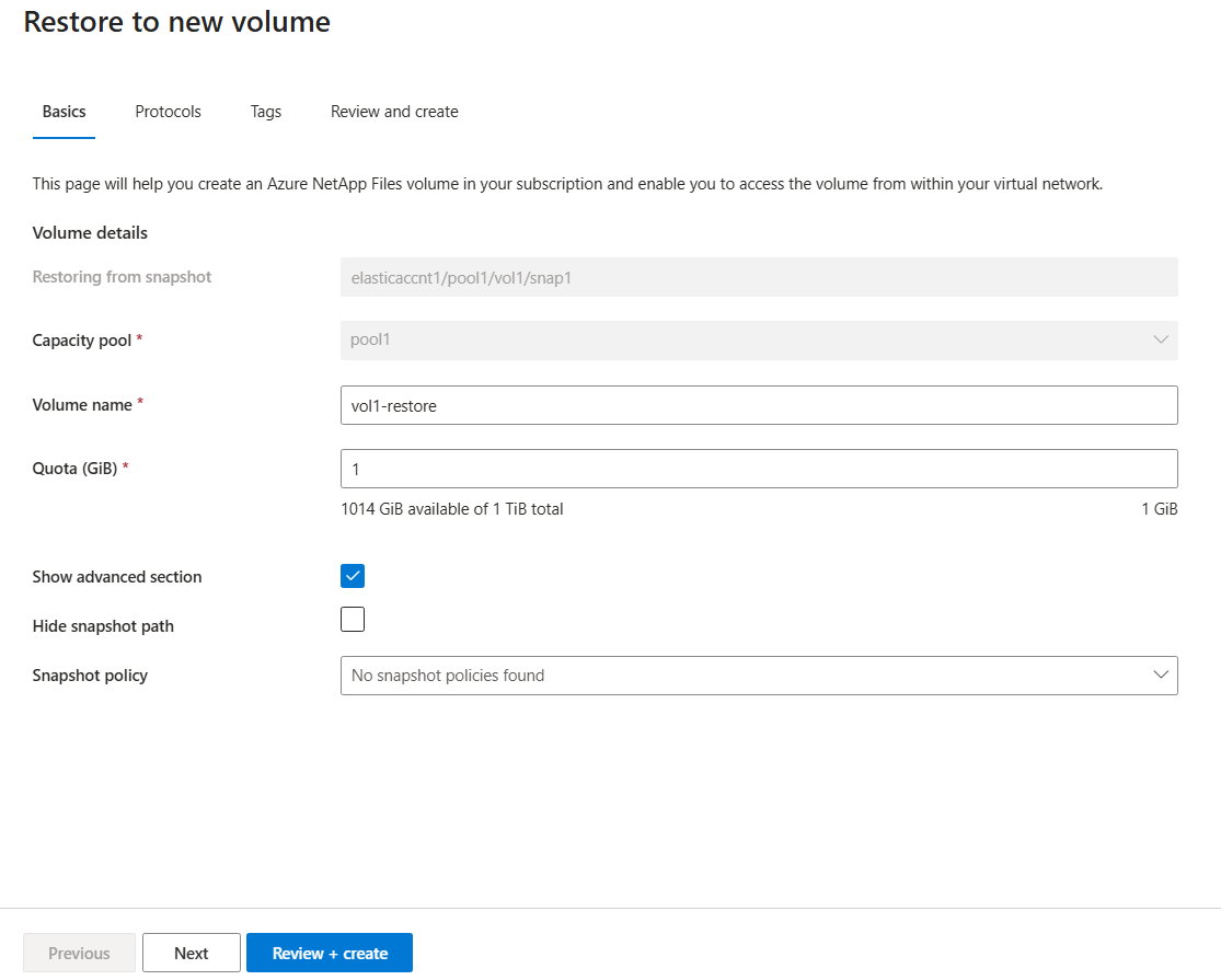 Screenshot Restore to a new field option.