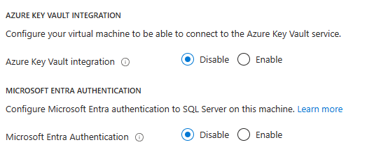 Screenshot of the Azure portal, the SQL Server security page, where you can enable authentication.