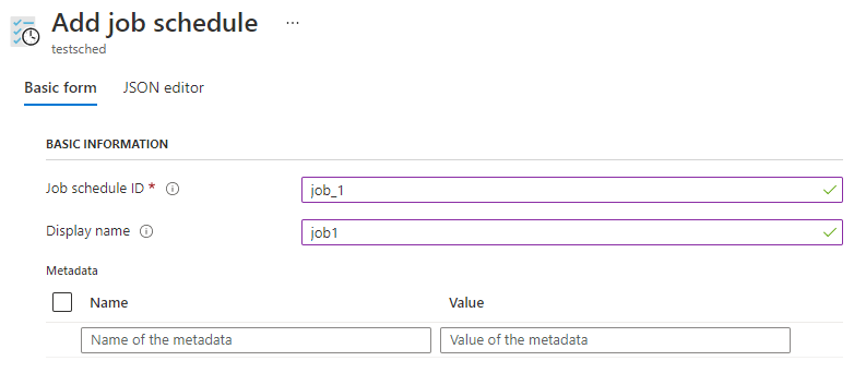 Screenshot of the Basic form section of the job schedule options.