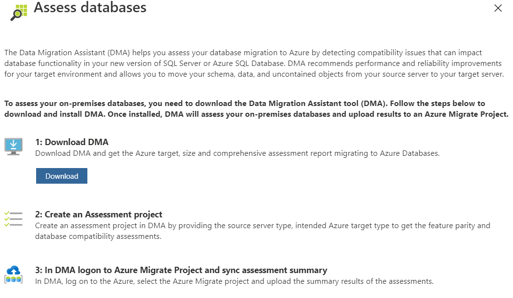 A screenshot that show the Azure Migrate and DMA download page.