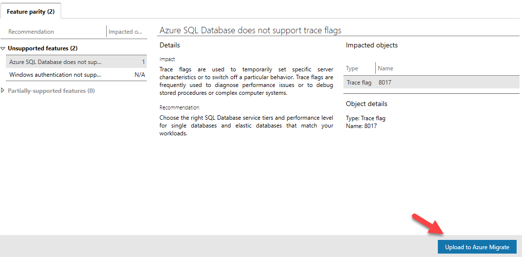 A screenshot that shows the option to upload DMA to Azure Migrate
