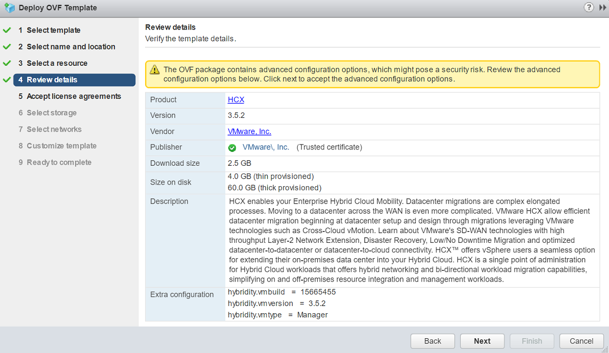 Screenshot of the Deploy OVF Template window.