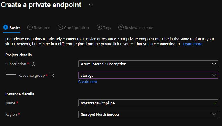 A screenshot that shows the private endpoints settings.