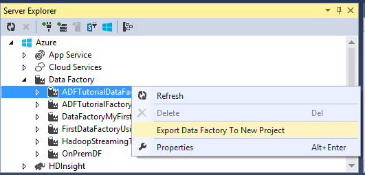 Export data factory to a VS project