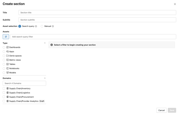 Create section modal