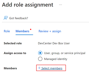Screenshot showing the Members tab with Select members highlighted.