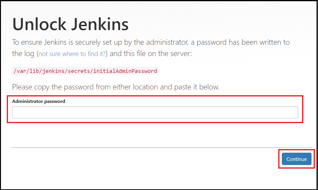 Initial page to unlock Jenkins