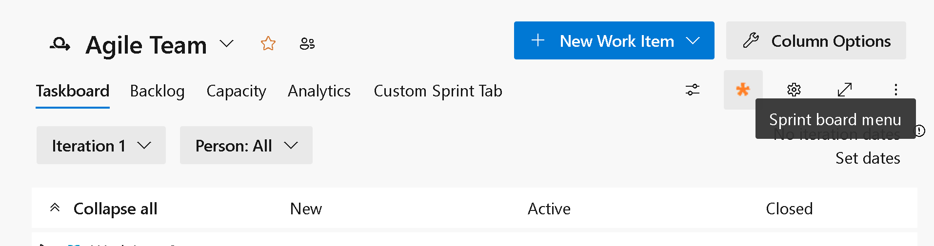 Sprint Board Pivot Filter Actions.