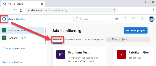 Screenshot showing projects page.