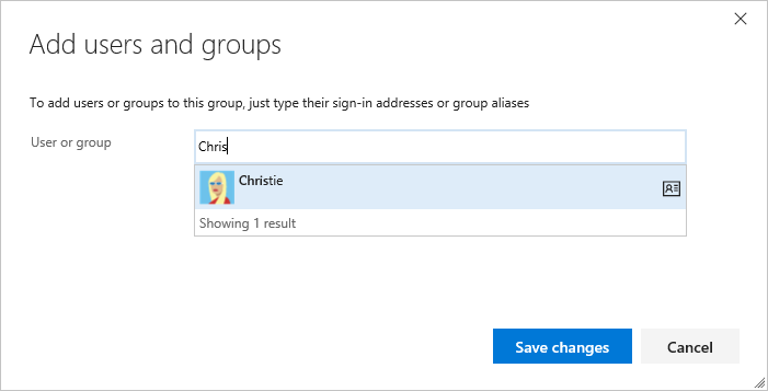 Add users and group dialog, on-premises.