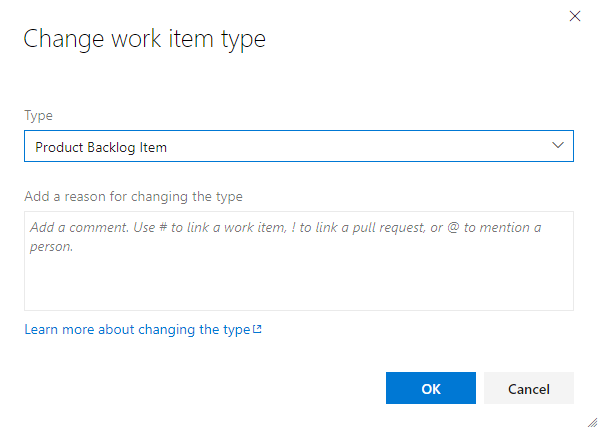 Change type dialog