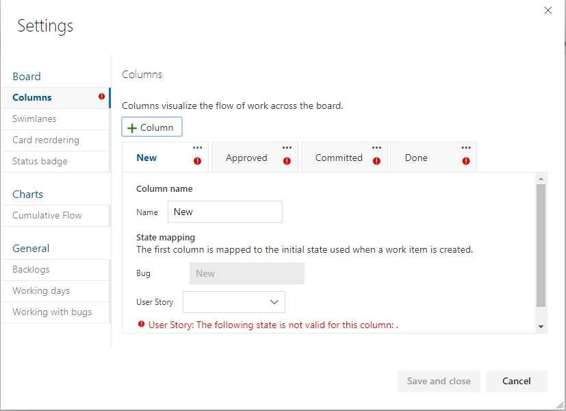 Columns dialog