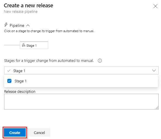 Screenshot of create a release pipeline.