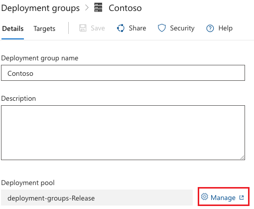 Screenshot that shows the details of a deployment group.