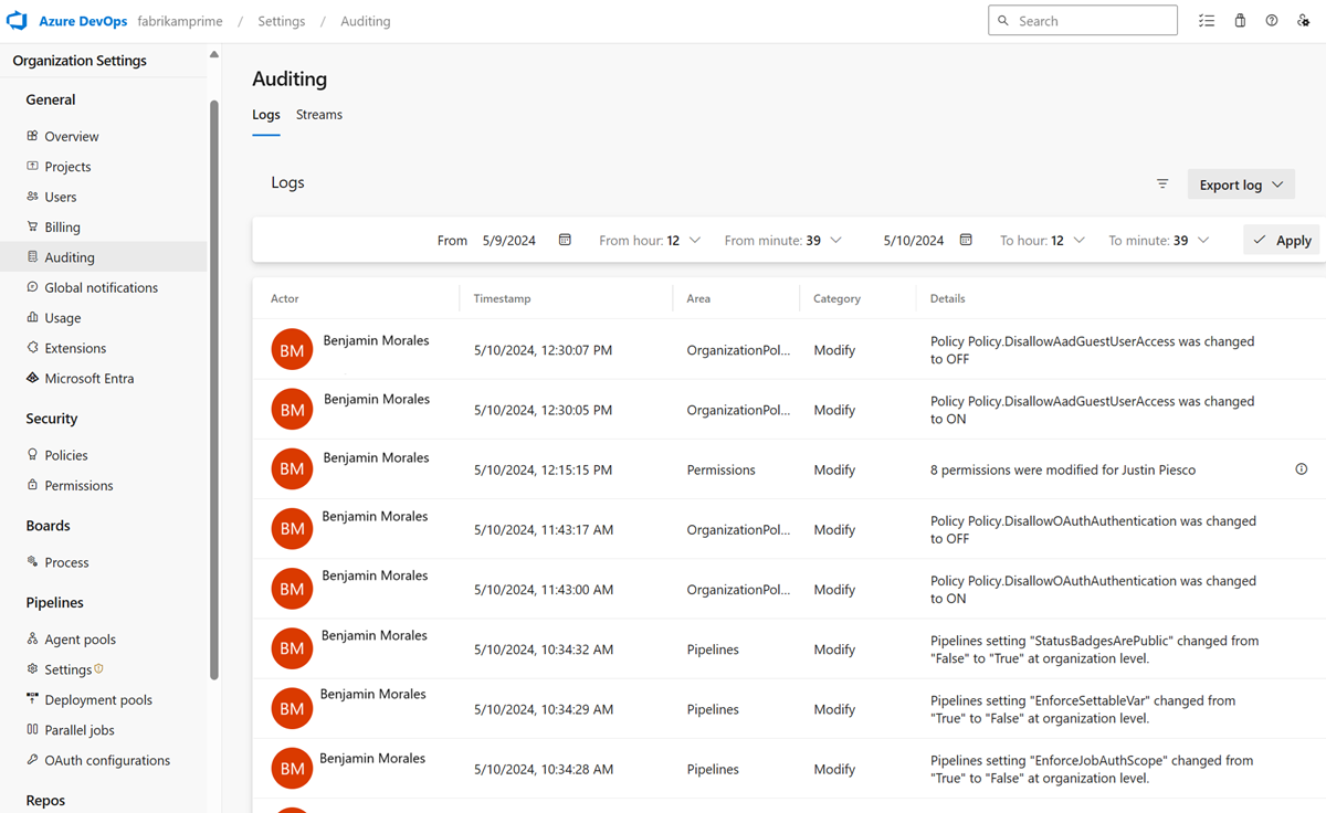 Auditing for Azure Repos events Auditing for Azure Repos events.