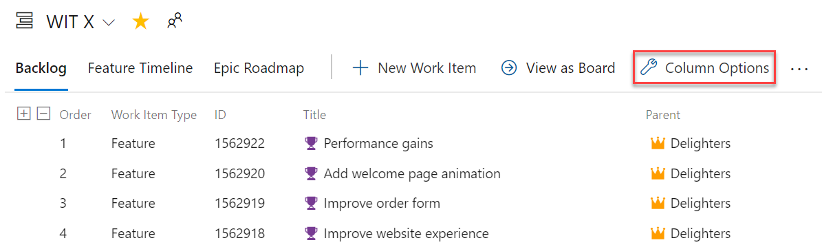 Add parent column as a column to a backlog Add parent column as a column to a backlog.